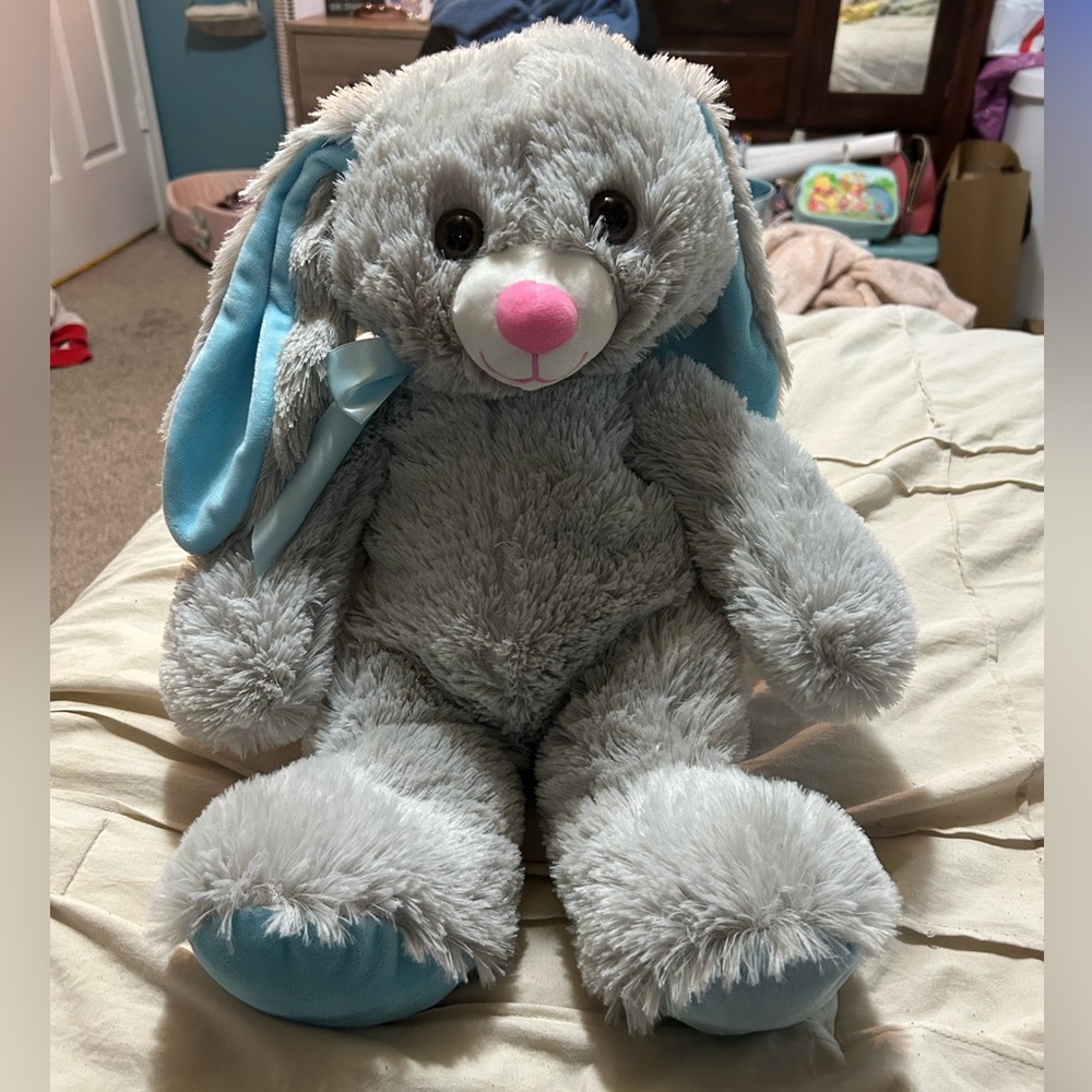 GRAY & BLUE BUNNY STUFFED ANIMAL
